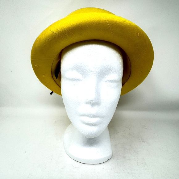 Vintage Miss Alice Bowler Hat Yellow Silk with Flower Embellishment - Picture 3 of 10